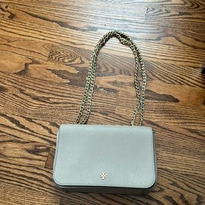 Tory Burch bag, grey with gold strap
